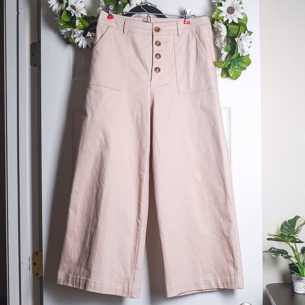 Pink Barrel Wide Leg Pants Button Front High Waist Francescas Blue Rain